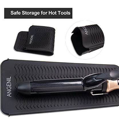 ANGENIL Silicone Heat Resistant Travel Mat Pouch for Titanium Ceramic Flat Iron, Hair Straightener Professional and Curler 2 in 1, Curling Wand, Crimper Hair Iron Tools, Food Grade Silicone, Black - color: Black