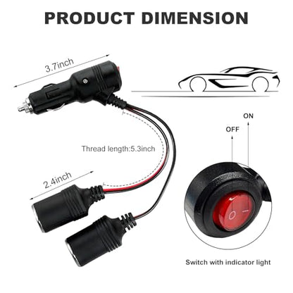 Car Cigarette Lighter Splitter, 1 to 2 Car Cigarette Lighter 12V 24V Splitter Adapter with 15A Fuses, 2-Way Cigarette Lighter Extension Cord with On/Off Switch - color: Cigarette Lighter Adapter 02