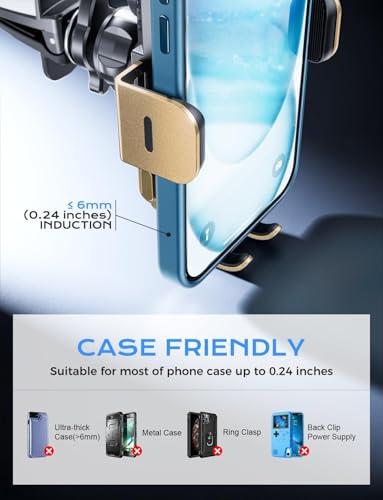 Wireless Car Charger, 15W Fast Charging Auto Clamping Car Charger Phone Mount Phone Holder fit for iPhone 15 14 13 12 11 Pro Max Xs, Samsung Galaxy S24 Ultra S23 S22 S21, S20, S10+, Golden