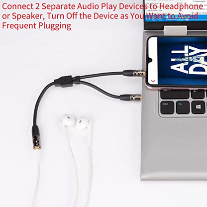 J&D 3.5 mm to 2X 3.5 mm Cable, Gold Plated Joint Copper Shell Heavy Duty 3.5mm 1/8 inch TRS Female to Dual 3.5 mm 1/8 inch TRS Male Y-Splitter Stereo Audio Adapter Cable, 3.3 Feet - size: 3.3 Feet
