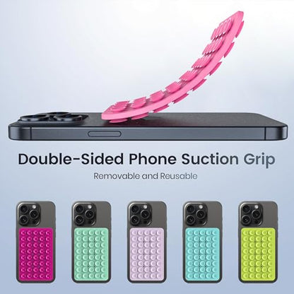 Double Sided Silicone Suction Phone Holder Mount, Silicon Accessory for iPhone and Android, Hands-Free Mirror Shower Phone Holder, TikTok Videos and Selfies (Pink+White) - color: Pink+White