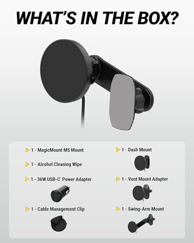 Scosche Qi2 MagSafe Car Mount Charger 25W Fast Wireless Phone Holder with 5-in-1 Mounting Options for Vent, Dashboard, Swing Arm, Back-of-Display, Compatible with iPhone 17/16/15/14/13 & Samsung S25