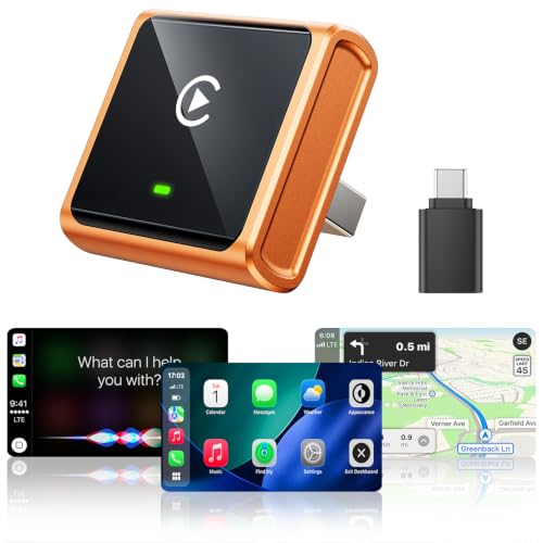 Mini Wireless CarPlay Adapter for iPhone Apple, USB-A/C Plug & Play - color: Cosmic Orange