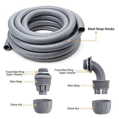 DWALE Liquid-Tight Conduit and Connector Kit,Flexible Non Metallic Liquid Tight Electrical Conduit,1/2inch 50ft Electrical Conduit Kit,with 8 Straight and 8 Angle Fittings Included,1/2 in. Dia - size: 50FT-1/2"