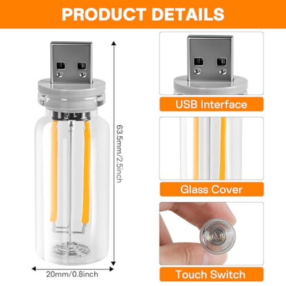 2 PCS Car USB Night Light Bulb, Touch Dimmable Car Interior Ambient Lights, Mini Retro Glass Bottle LED Lamp, Plug-in USB Mood Light for Vehicle, Bedroom, Camping(Red) - color: Red