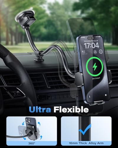 1Zero Solid Car Truck Phone Mount Holder 14" Arm Upgraded Wireless Charger - color: Upgraded Wireless Charger Holder