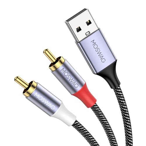MOSWAG USB to RCA Cable, USB to Dual RCA Stereo Y Splitter Cord Jack Adapter, Nylon Braided Stereo Audio Converter Compatible with Laptop, PC, DVD Player, Speaker, Power Amplifier - size: 6.6 ft