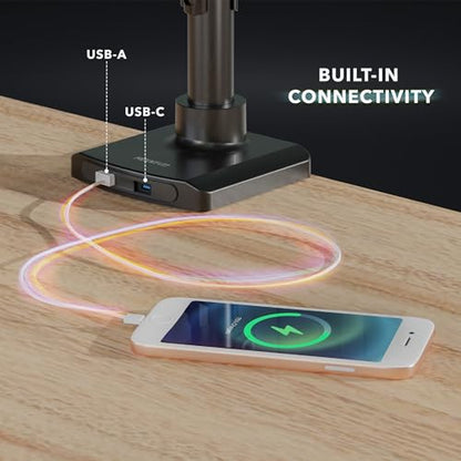 Mount-It! Triple Monitor Desk Stand, USB-A & C, Black - color: Black