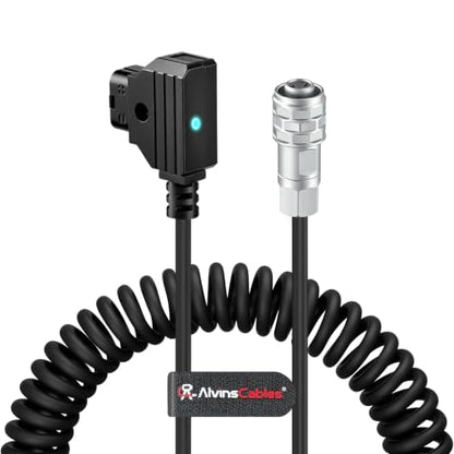 Alvin's Cables BMPCC 4K 6K to D Tap Power Cable Weipu 2 Pin Female to P Tap Coiled Cable with Light for Blackmagic Pocket Cinema Camera 4K| 6K| pro - color: Coiled with LED