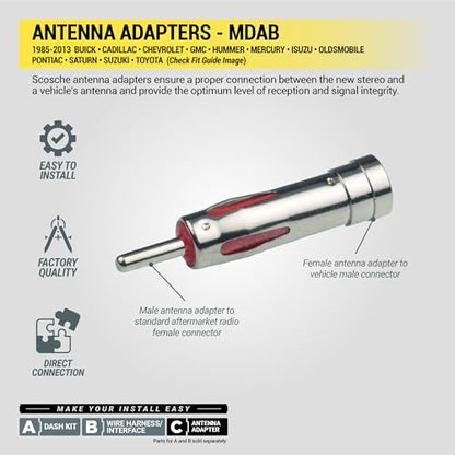 Scosche MDAB Compact Micro/Delco Antenna Adapter for Aftermarket Car Stereo Compatible with Select 1985-2013 GM and Import Vehicles - Radio Antenna Adapter - Car Audio Adapter - See Guide for Vehicles - style: Antenna Adapter Only