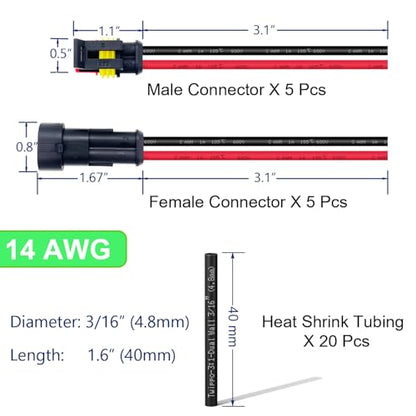 14 AWG 2 Wire Connector 2 Pin Waterproof Automotive Electrical Connectors - size: 2pin/5set