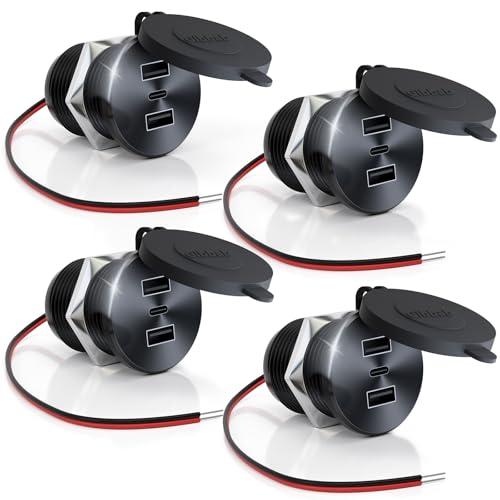 4PCS RV USB Outlet 72W Aluminum Alloy 12V/24V 3 Charging Ports, GIBBAB 36W PD3.0+2 18W QC3.0 Fast Charging Socket, Waterproof Cover Recessed Mount Car Charger Cigarette Lighter Replacement for Camper - color: Deep Black, size: 4P