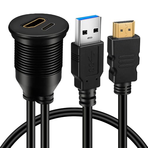 USB 3.0 수 - 타입 C 3.0 암 및 HDMI 수-암 자동차 플러시 마운트 케이블 USB C 3.0 패널 마운트 케이블 자동차 트럭 보트 오토바이 대시보드용 0.9m(3피트) - size: 3피트, style: U3 to C3 및 HDMI to HDMI