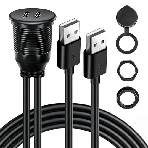 Dual Port USB A 2.0 Male to USB C 2.0 Female Extension Cable,Flush Mount Waterproof Panel Cable for Car,Truck,Boat,Motorcycle Dashboard 3.3ft - style: Dual USB A-C 2.0