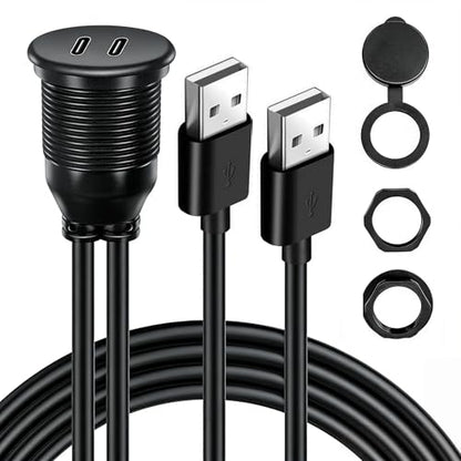 Dual Port USB A 2.0 Male to USB C 2.0 Female Extension Cable,Flush Mount Waterproof Panel Cable for Car,Truck,Boat,Motorcycle Dashboard 3.3ft - style: Dual USB A-C 2.0