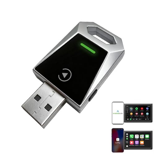 2-in-1 Wireless CarPlay & Android Auto Adapter, Metal Silver CarPlay Dongle, Fast Auto-Reconnect Adapter, for iPhone & Android with USB/USB-C Port