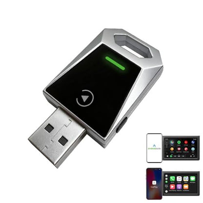 2-in-1 Wireless CarPlay & Android Auto Adapter, Metal Silver CarPlay Dongle, Fast Auto-Reconnect Adapter, for iPhone & Android with USB/USB-C Port