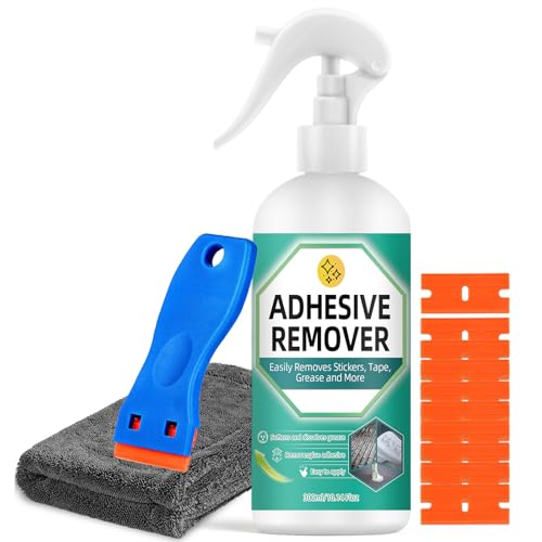 Adhesive Remover Spray, Glue Remover with Plastic Scraper and Towel, Surface Safe Sticky Stuff Remover for Car, Windows, Floor, Sticker Remover Rapidly Removes Labels, Gum, Tape, Wax (10.5Fl oz) - color: GREEN