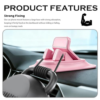 Car Dashboard Phone Holder 360° Rotatable,Portable Anti-Slip Car Phone Holder Horizontal & Vertical Place,Strong Self-Adhesive Dashboard Cell Phones Holders Cars Accessories (Pink) - color: Square Surface/Pink