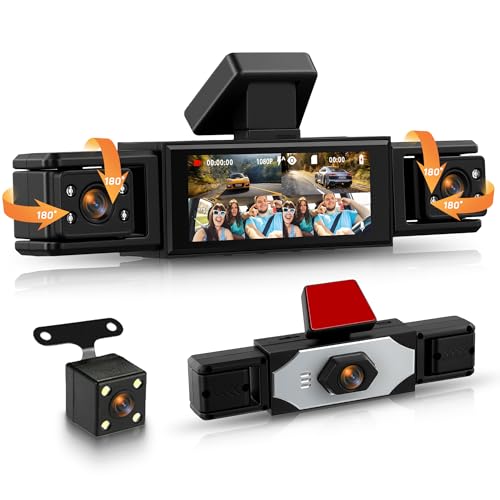 4 Channel 360° Dash Cam Front and Rear Inside Left Right, 3.16-Inch FHD 1080P IPS Dashcam Supports Night Vision, Loop Recording, 24/7 Recording Parking Mode Monitor, Reverse View