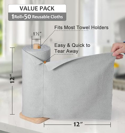 UPSTAR Microfiber Cleaning Cloth, Reusable Paper Towels Rolls, 50 Packs 12x12 inch Cleaning Rags for Washing Dishes, Kitchen, Bathroom, Car, Grey - color: Grey