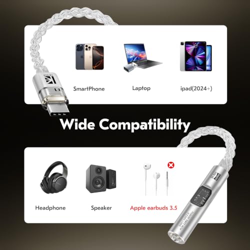 USB C to 3.5mm Audio Adapter with DAC for iPhone, Samsung & iPad - color: silver