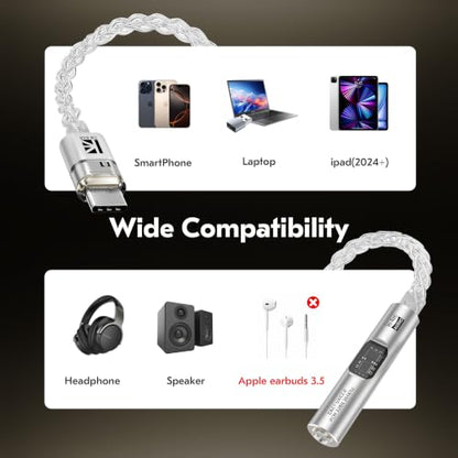 USB C to 3.5mm Audio Adapter with DAC for iPhone, Samsung & iPad - color: silver