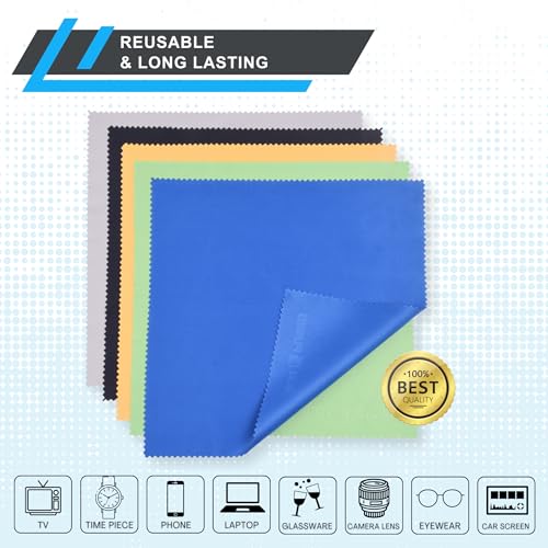 Eco-Fused XL 극세사 클리닝 천 - 5팩 - 30.5 x 30.5cm(12 x 12인치) - 태블릿, TV 및 노트북 화면에서 긁힘이나 자국 없이 지문, 먼지 및 얼룩을 빠르게 제거 - color: 5팩 - 30.5 x 30.5cm(12