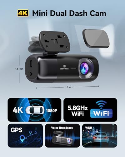 REDTIGER F9 4K Dash Cam Front and Rear 1080P, 5.8GHz WiFi & Smart App - size: F9 Front and Rear - No Card