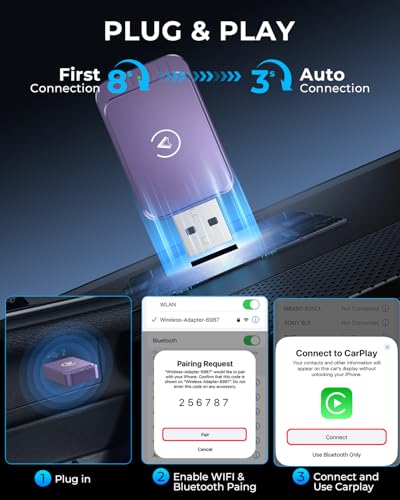 AuroraLink Wireless Carplay & Android Auto Wireless Adapter 2-in-1 Fast & Stable Carplay Wireless Adapter Convert Wired to Wireless Car Play Dongle for iOS 10+/Android 11+ (Purple) - color: Purple