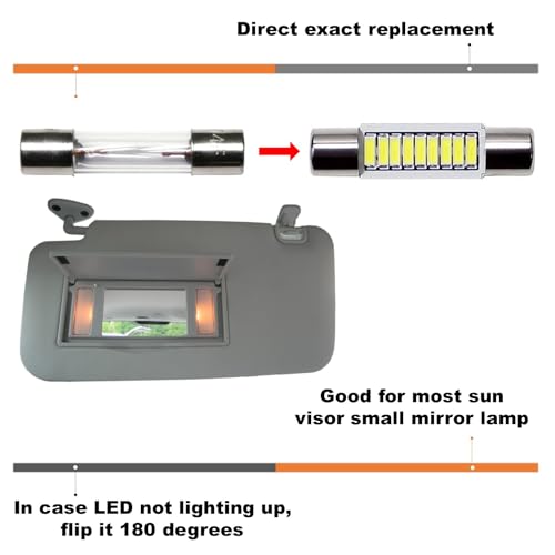 iJDMTOY 4pcs Extremely Bright 9-SMD 29mm 6614 Replacement Bulbs Compatible With Car SUV Truck Sunvisor Flips Vanity Mirror Lights, Xenon White