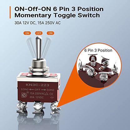 Joinfworld Momentary Toggle Switch 12V DC 3 Way 30 Amp DPDT 6 Pin (ON)-Off-(ON) Waterproof Marine Toggle Switch 12 Volt Heavy Duty with Boot Cover Cap for Automotive Boat Auto Air Train - 4Pack - style: (ON)-OFF-(ON)