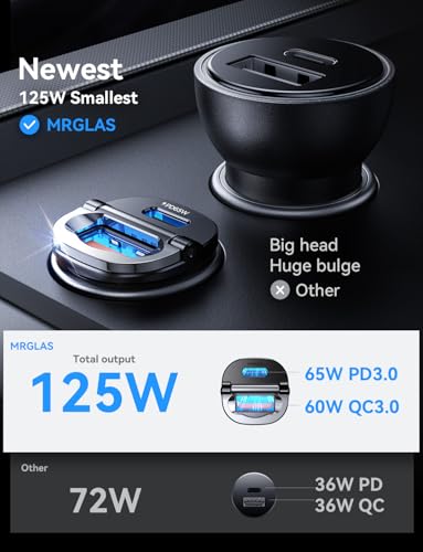 【업그레이드】 125W 차량용 충전기 USB C 고속 충전, 담배 라이터 충전기 - color: 블랙.