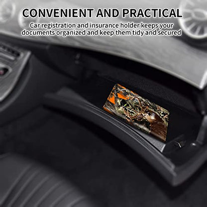 Car Registration and Insurance Card Holder, Premium Leather Vehicle Wallet Cover for Glove Box Car Organizer Drivers License / Cards / ID - Essentials Document Holder, Camo Camouflage Deer Hunter - color: Camo Camouflage Deer Hunter