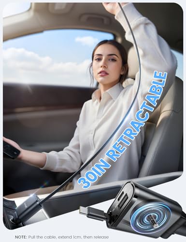 Lamicall Retractable Car Charger USB C 57W Charging for iPhone 17 16 15 - color: Upgrade-Black