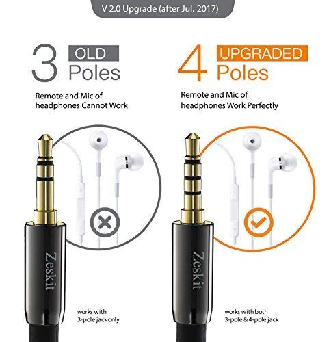 Zeskit Premium 3.5mm Jack Male to Female AUX Audio Extension Cable, TRRS 4 Poles for Headphones with Mic, Speakers - 6ft - size: 6 Feet