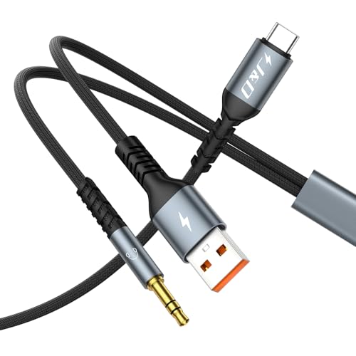 J&D USB C to 3.5 mm Car Aux Cable, 2 in 1 3.5 mm TRS Aux Headphone Jack Cable for Car with Charger Cord, Support PD 60W Charge, Compatible with a Wide Range of Mobile Phones, Grey, 4 ft