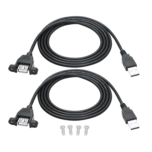 USB 2.0 Panel Mount Extension Cable 4.6FT,with Ears Emale Socket and Screws - style: 4.6FT - 2Pcs