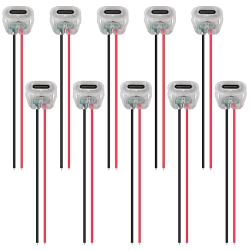 10PCS USB Type-C Female Chassis,3A 2-pin Soldering Jack,2 Wire USB C Panel Mount Connector,24AWG USB C Pigtail Cable Extension Power Cable - style: H
