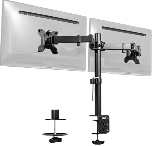 VIVO Dual Monitor Desk Mount, Holds 2 Computer Screens up to 30 inches and 22lbs Each, Heavy Duty Fully Adjustable Steel Stand with C-Clamp and Grommet, Black, STAND-V002 - color: Black, size: 13" - 30"