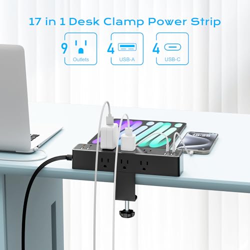 Desk Clamp Power Strip 10FT, 40W Total Fast Charging Station - size: 10FT-40W