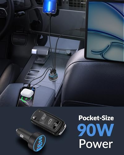 2 Pack Car Charger USB C, 4 in 1 90W Fast Charging 4-Port Car Phone Charger - style: 2 Pack