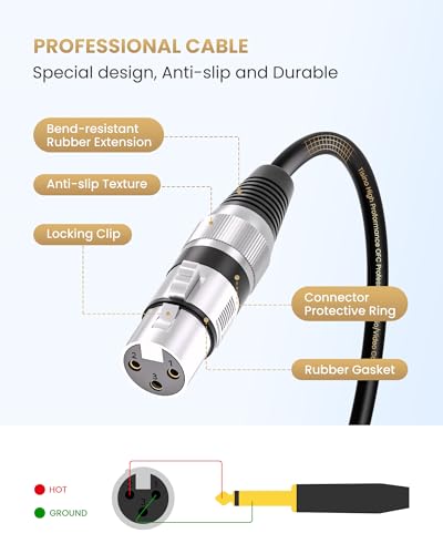 Tisino Female XLR to 1/4 (6.35mm) TS Mono Jack Unbalanced Microphone Cable Mic Cord for Dynamic Microphone - 25 FT/8 Meters - size: 25 feet