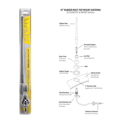 Scosche RMA900 Universal Car Radio Antenna - 13” Rubber Mast - Top Mount Replacement Antenna - Fits Domestic and Import Vehicles - Enhanced AM/FM Reception - Auto Antenna Car Truck SUV - style: 13" Universal Rubber Antenna