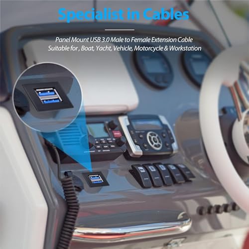 Dual USB3.0 Square Flush Mount - 1M 3ft USB 3.0 Extension Mount, Dash Mount, Flush Mount, Panel Mount Cable, for Car, Boat, Motorcycle (3 feet) (Pack of 2) - size: 3 feet (Pack of 2)