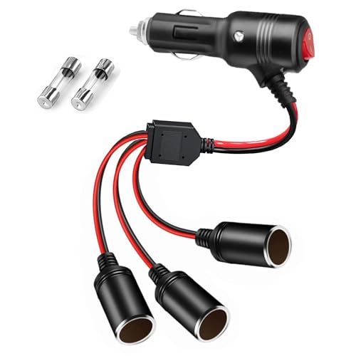 Car Cigarette Lighter Splitter 12V 24V 3 Socket Extension Cord 15A