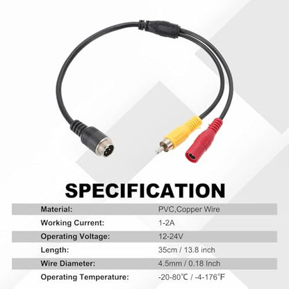 PATIKIL 4 Pin Aviation Male to RCA-Male Adapter DC-Female Cable 13.8"