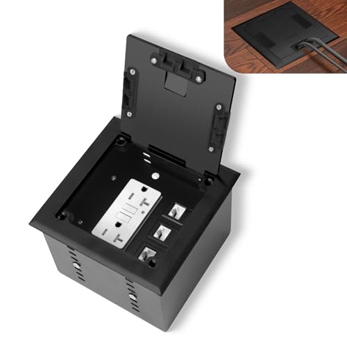 Recessed Flat Hidden Socket Kit with 2 * 20 Amp Stainless Steel GFCI Tamper Receptacle Outlet+3-Port RJ45 Datacom Receptacle. Internal Height Adjustable，Corrosive Resistant Hardware，Black - color: Black, size: 20A GFCI Outlet