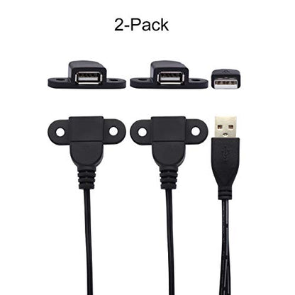 QiCheng&LYS USB 2.0 Male to Dual Female Charging Extension Cable, Furniture nightstand Sofa Electric Vehicle on-Board Charging Port, Panel Mount Cable with Screw Hole 5ft (2pcs) - color: 2 pcs Dual Female Black