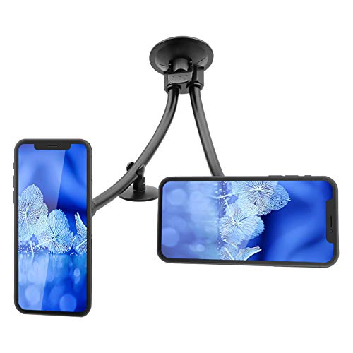 Dual Magnetic Car Phone Mount, Gooseneck Car Phone Holder for Truck Windshield & Dashboard with 3M/Stabilizer, Dual Long Arm Phone Mount Compatible with iPhone Galaxy All Smart Cell Phones